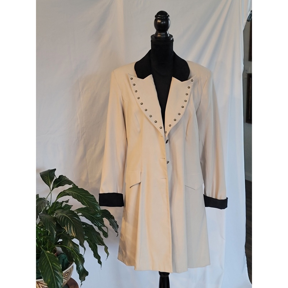 Desert West Sherry Holt Vintage Western Duster Coat Beige Black Studded Womens L